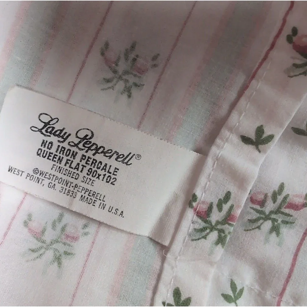 Vintage Lady Pepperell Queen Sheet Set Sweet Lizzie Ditsy Floral Stripe Cottage